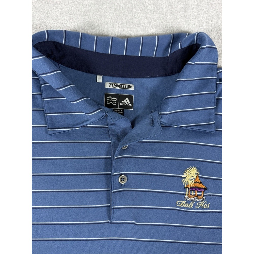 Adidas ClimaLite Bali Hai Golf Club Striped Polo Shirt Men's Large Blue